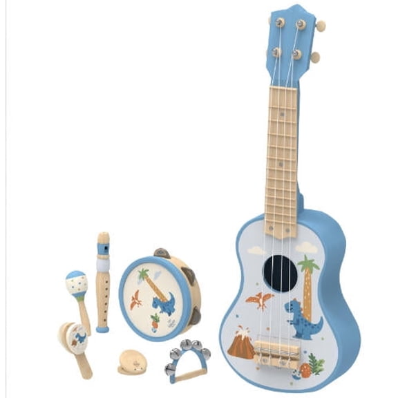 Kid Guitar Set, Musical Instruments for Kids, 7 in 1 Dinosaur Music Toys, Band Sets with Ukulele Flute Tambourine Maracas... Montessori Toys for Kids 2+ Year Old Boy, Education Preschool Toys Gift