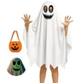 thumbnail image 1 of Kid Halloween Costume Boy Girl Ghost Smile Cape Cloak Hoodie with Bag Cosplay Outfits 3-14 Years, 1 of 6