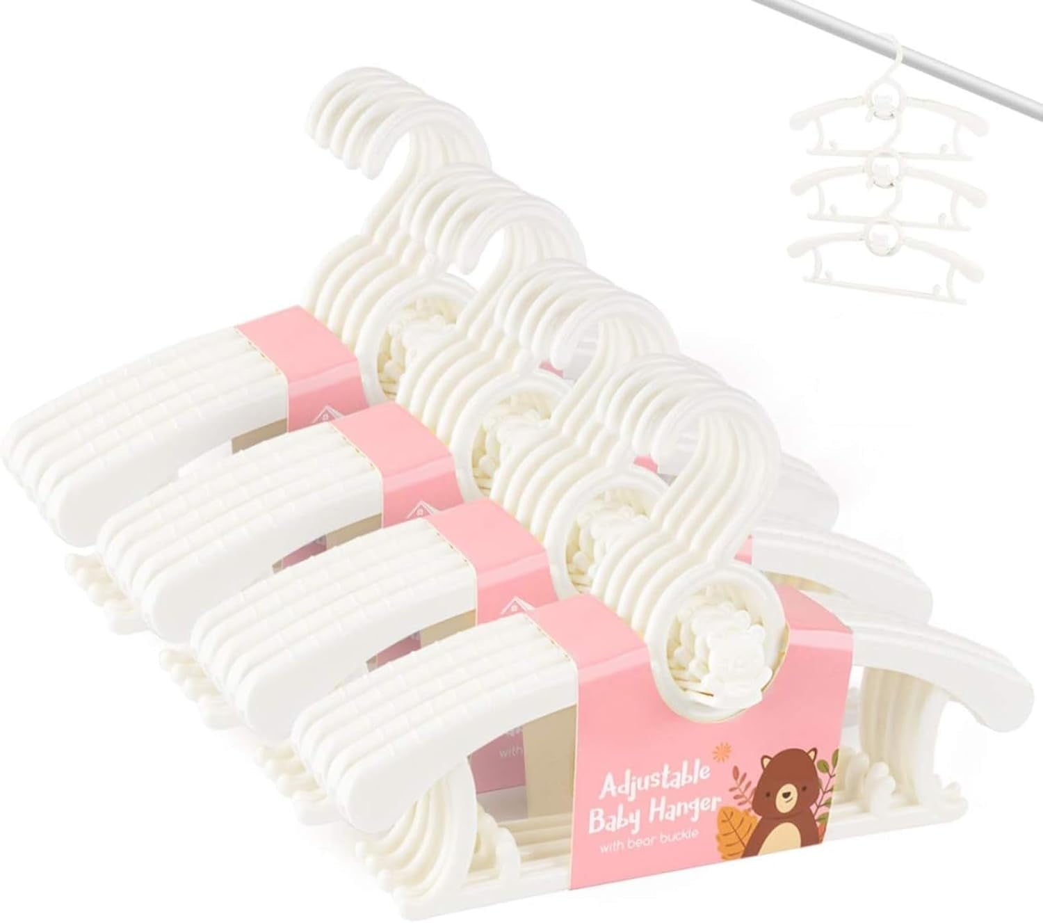 Kid Hangers for Closet 20pcs, Grey Infant Clothes Hanger 11-14" Adjustable Plastic Baby Coat Perchas with Bear Hook, Non-Slip Children Outfit Hangars for Girl Boy Toddler Newborn Teen Clothing