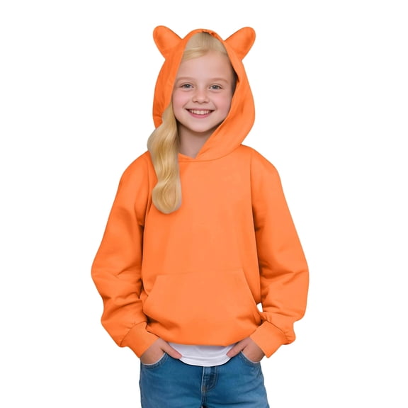 Kid Hoddies Orange Hooded Long Sleeve Soft Sweatshirts Top Warm Fall Winter Clothes Size 8-9 Years Girls Clothes