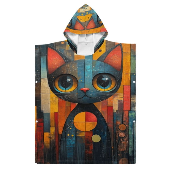 Kid Hooded Beach Towel Bath Poncho Towels Soft Absorbent Quick Dry for Boy Girl Abstract Cat Painting S