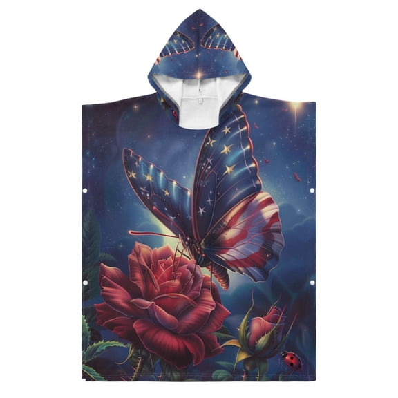 Kid Hooded Beach Towel Bath Poncho Towels Soft Absorbent Quick Dry for Boy Girl American Flag Colored Butterfly with Flower S