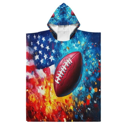 Kid Hooded Beach Towel Bath Poncho Towels Soft Absorbent Quick Dry for Boy Girl American Flag and Football S