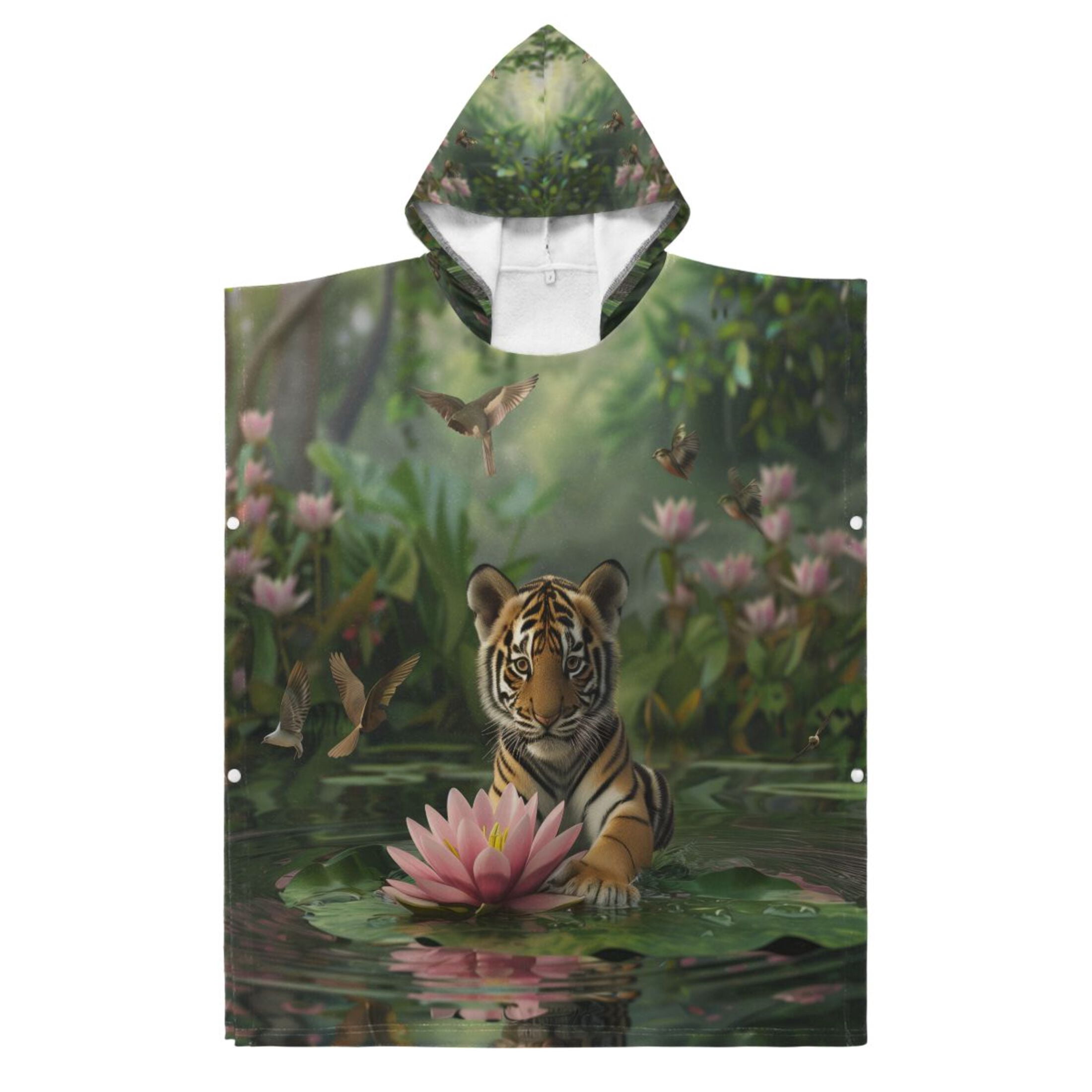 Kid Hooded Beach Towel Bath Poncho Towels Soft Absorbent Quick Dry for Boy Girl Baby Tiger Sits on Leaf S