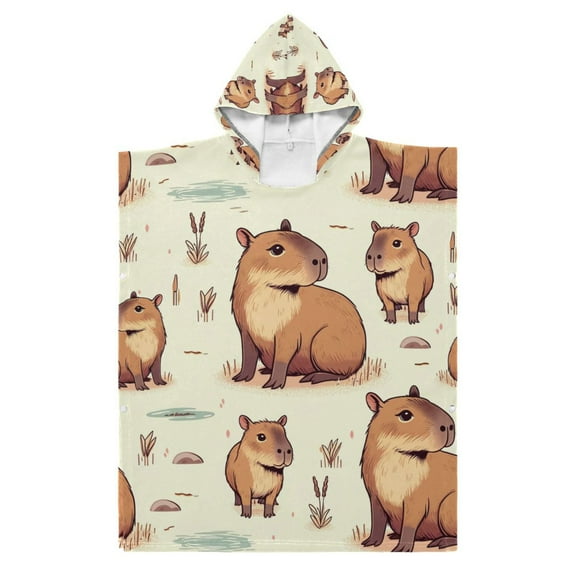 Kid Hooded Beach Towel Bath Poncho Towels Soft Absorbent Quick Dry for Boy Girl Capybara Animal and Plant S