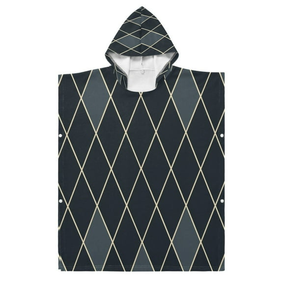 Kid Hooded Beach Towel Bath Poncho Towels Soft Absorbent Quick Dry for Boy Girl Carbon Black Block S