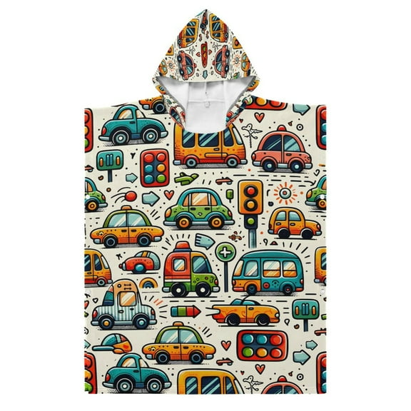 Kid Hooded Beach Towel Bath Poncho Towels Soft Absorbent Quick Dry for Boy Girl Cartoon Cars Indicator Roadsign S