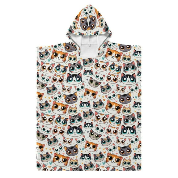 Kid Hooded Beach Towel Bath Poncho Towels Soft Absorbent Quick Dry for Boy Girl Cartoon Cat Face with Big Eye S