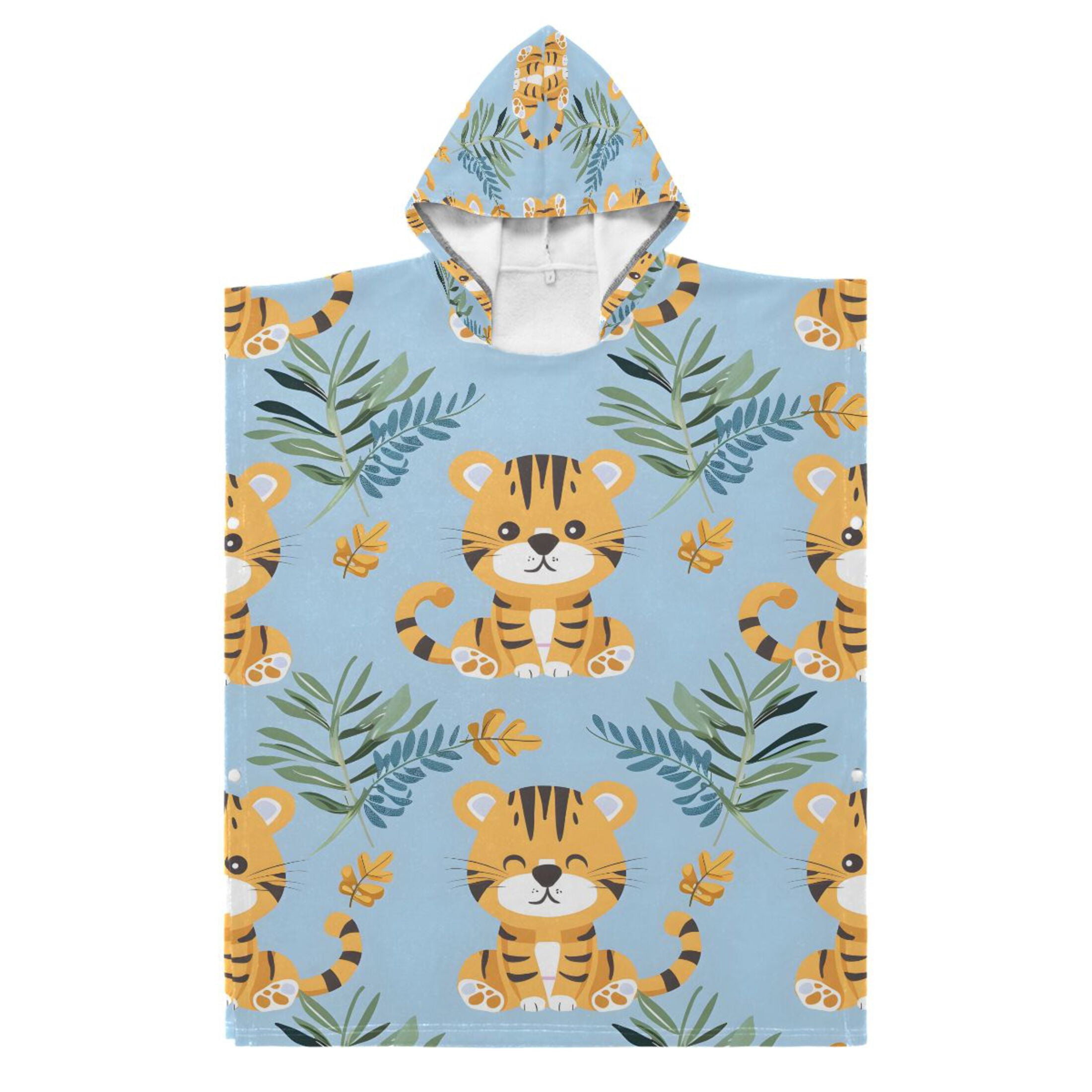 Kid Hooded Beach Towel Bath Poncho Towels Soft Absorbent Quick Dry for Boy Girl Cute Baby Tigers and Leaf S