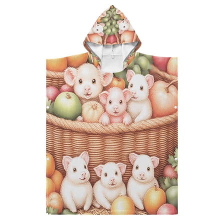 Kid Hooded Beach Towel Bath Poncho Towels Soft Absorbent Quick Dry for Boy Girl Cute Pigs and Fruits S