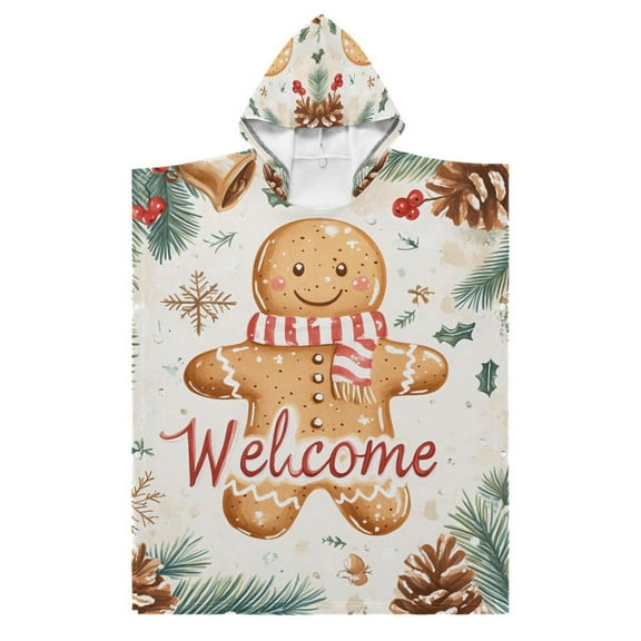 Kid Hooded Beach Towel Bath Poncho Towels Soft Absorbent Quick Dry for Boy Girl Cute Welcome Gingerbread Man S