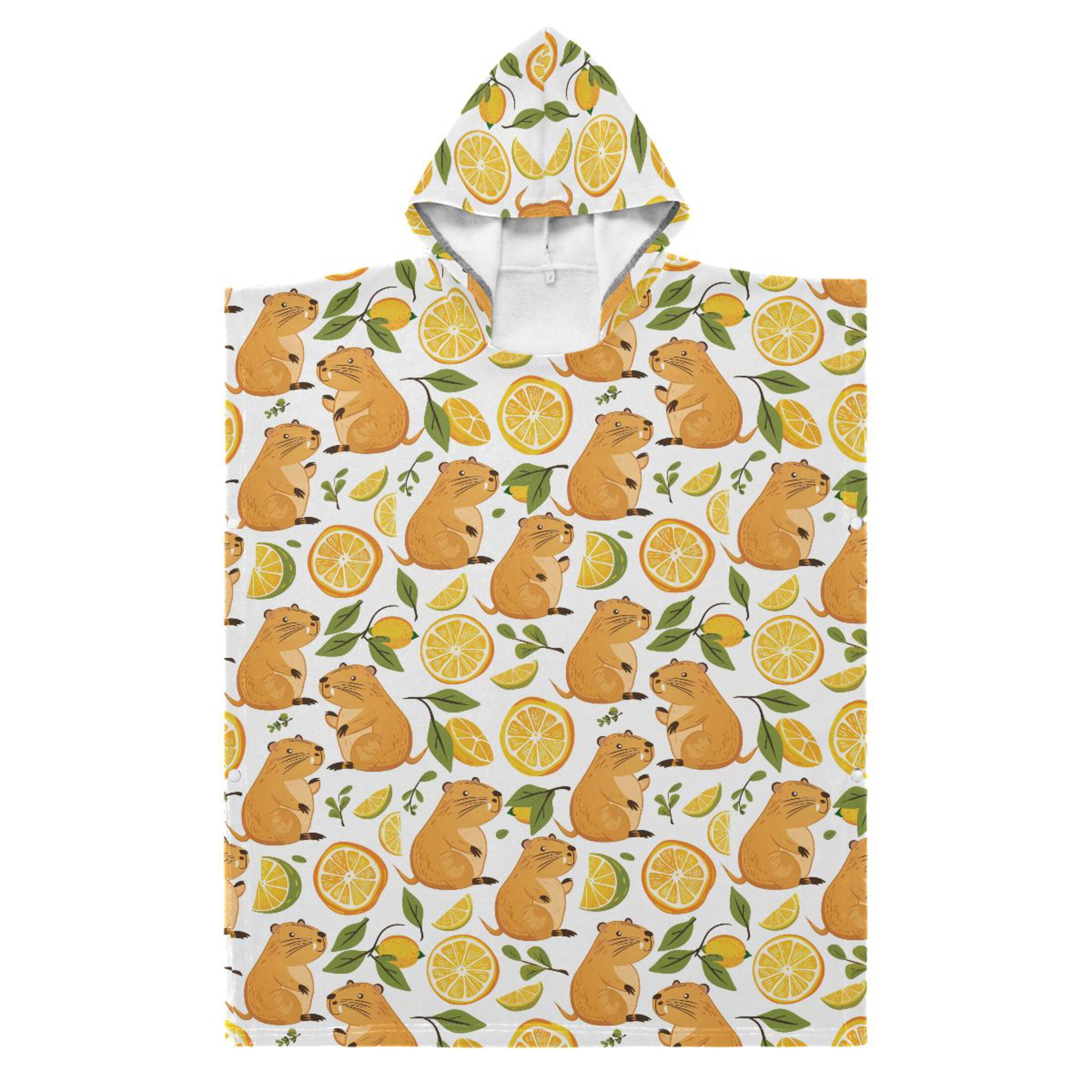 Kid Hooded Beach Towel Bath Poncho Towels Soft Absorbent Quick Dry for Boy Girl Funny Baby Capybaras and Orange S
