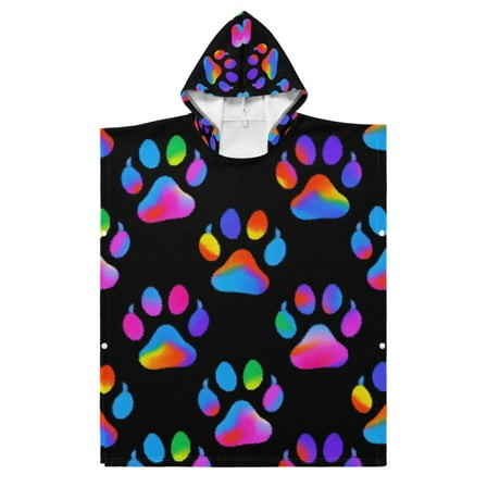 Kid Hooded Beach Towel Bath Poncho Towels Soft Absorbent Quick Dry for Boy Girl Neon Dog Paw S