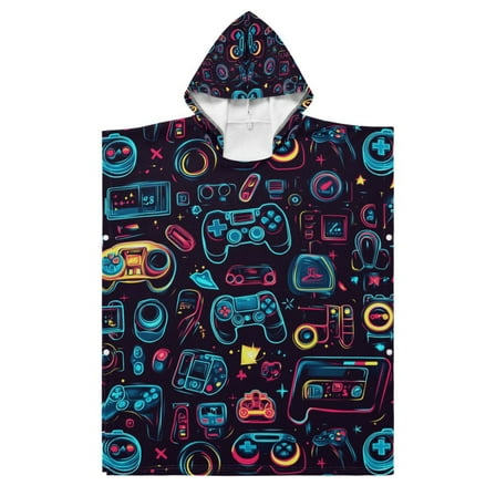 Kid Hooded Beach Towel Bath Poncho Towels Soft Absorbent Quick Dry for Boy Girl Neon Game Controllers S