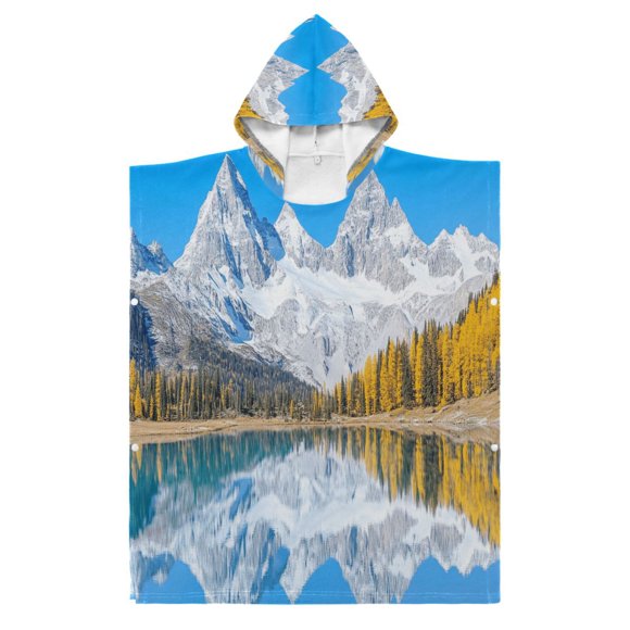 Kid Hooded Beach Towel Bath Poncho Towels Soft Absorbent Quick Dry for Boy Girl Snow-capped Mountains Reflecting in Lake S