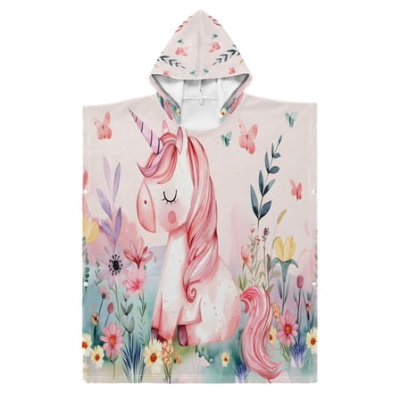 Kid Hooded Beach Towel Bath Poncho Towels Soft Absorbent Quick Dry for Boy Girl Watercolor Cute Unicorn S