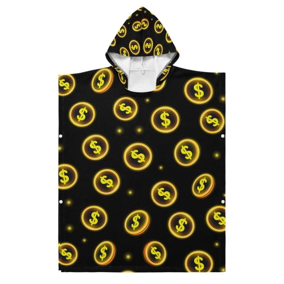 Kid Hooded Beach Towel Bath Poncho Towels Soft Absorbent Quick Dry for Boy Girl Yellow Dollar Sign S