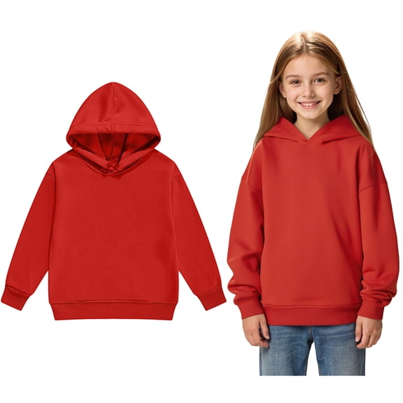 Kid Hoodies for Girls Red Hooded Long Sleeve Pullover Tops Warm Fall Winter Clothes 8-9 Years Boys Clothes