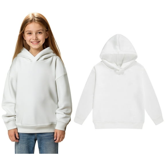 Kid Hoodies for Girls White Hoodies Long Sleeve Lightweight Pullover Tops Loose Sweatshirt Warm Fall Winter Clothes Toddler Boys Clothes 6-7 Years