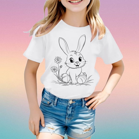 Kid Kid Diy Hand Painted Easter Shirt Girls Short Sleeve Shirts Casual Crewneck Basic Tees Girls T Shirts Size 8-10 Years