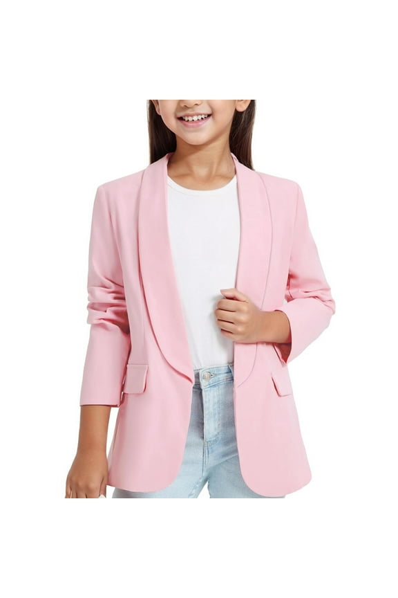 Kid Kids Blazer Girls Long Sleeve Shawl Collar Open Front Formal Pink Blazer with Pocket Girls Jacket for Toddler Girls 9-10 Years Formal Outfits