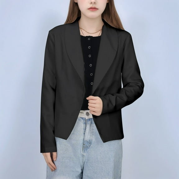 Kid Kids Blazer Long Sleeve Lapel Collar Open Front Casual Black Blazer with Inner Pocket Girls Jacket for Girls 9-10 Years Formal Outfits