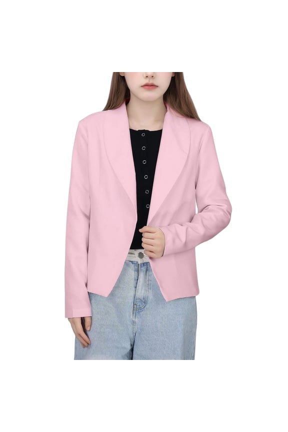 Kid Kids Blazer Long Sleeve Lapel Suit Open Front Girls Pink Blazer with Pockets Dress Coat for Toddler Girls 6-7 Years Formal Outfits