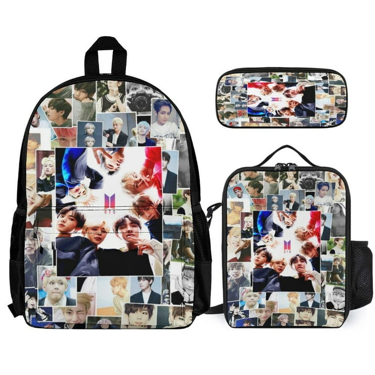 Kid Kpop BTS School Bag 3 Piece Backpack Set With Lunch Box And Pencilcase Casual Bookbag for Boys Girls