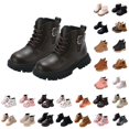 thumbnail image 1 of Kid Leather Boots with Side Zipper Wide Toe Boots Comfortable Lace Up Ankle Booties Girls Outdoor Ankle Boots with Buckle, 1 of 9