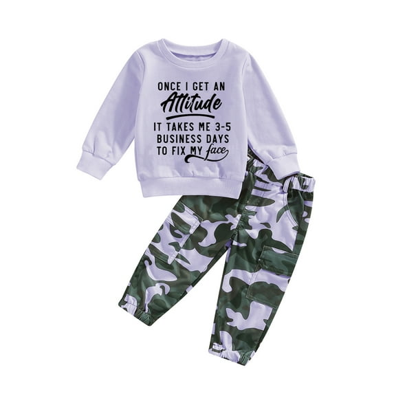 Kid Little Girls Camouflage Pants Clothing Set, 12 24 Months 2T 3T 4T 5T 6T Long Sleeve Letters Print Sweatshirt with Sweatpants Outfits