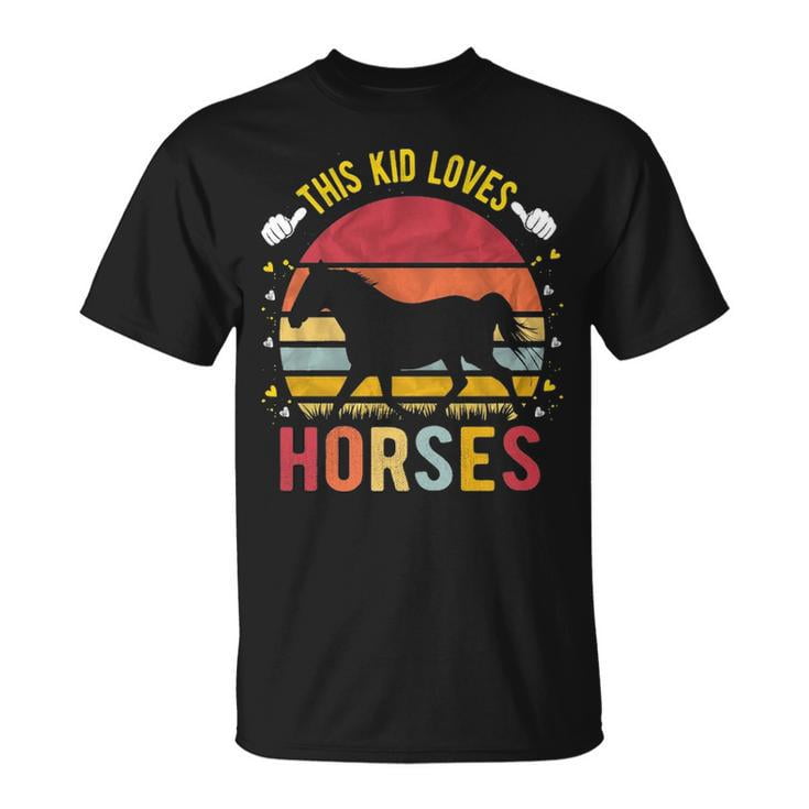 This Kid Loves Horses Tee Unisex Adult Cotton T-Shirt with Boys and Girls Horse Graphic Comfortable Casual Gift for Young Equestrians and Animal Lovers, Size 5XL, Color Black