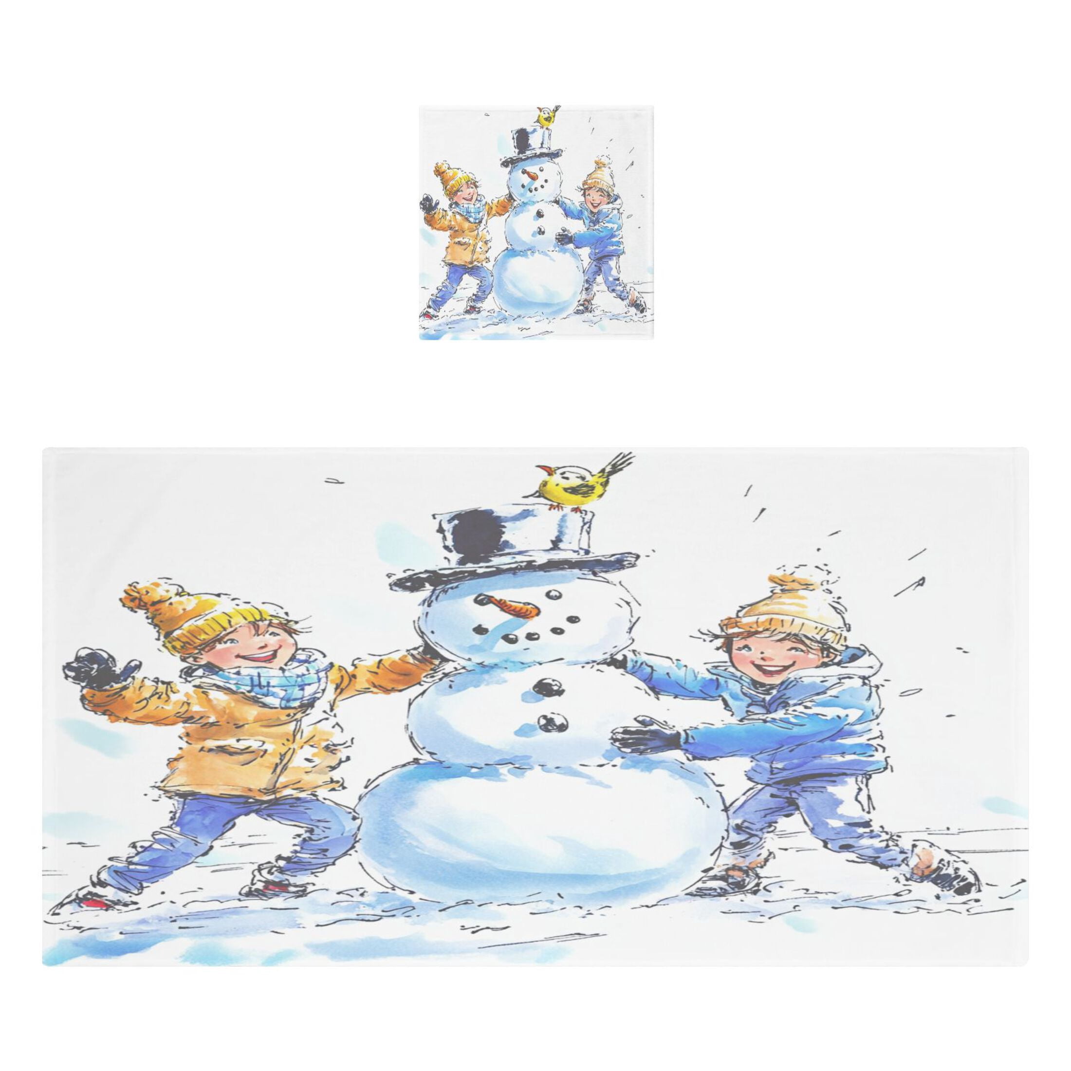 Kid Make A Snowman 2 Piece Cotton Bath and Face Towel Set Soft and Absorbent, for Beach Pool Bathroom