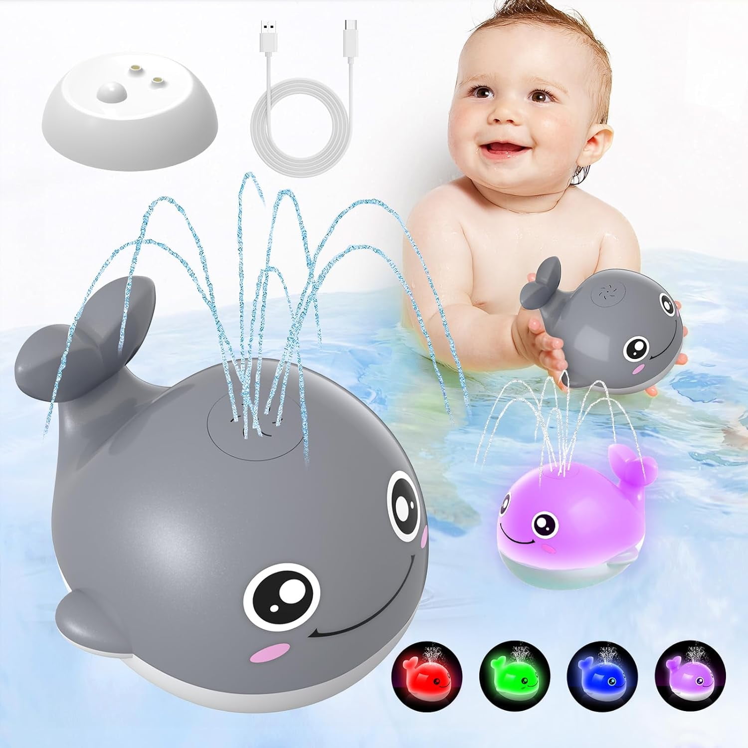 Kid Odyssey Baby Bath Toys, Rechargeable Light Up Whale Bath Toys
