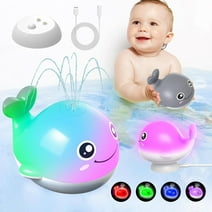 Kid Odyssey Baby Bath Toys, Rechargeable Light Up Whale Bath Toys, Automatic Induction Sprinkler Bathtub Shower Toys with LED Light, No Hole, Baby Toys for 0-6 6-12 Months 1 2 3 4 5 6 Years