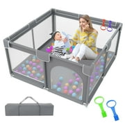 Kid Odyssey Baby Playpen for Babies and Toddlers, 36x36x27" Large Baby Playard, Infant Activity Center with Gate, Anti-Slip Base and Soft Breathable Mesh, Gray