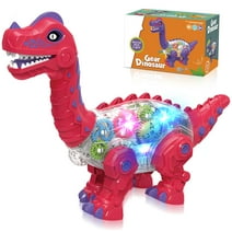 Kid Odyssey Dinosaur Toy for Boys, Light Up Transparent Gear Dinosaur Toy, Electric Walking Dinosaur Toys with Visible Moving Colorful Gears Dino Car Toy with Lights, Music & Universal Wheel