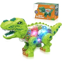 Kid Odyssey Dinosaur Toy for Boys, Light Up Transparent Gear Dinosaur Toy, Electric Walking Dinosaur Toys with Visible Moving Colorful Gears Dino Car Toy with Lights, Music & Universal Wheel