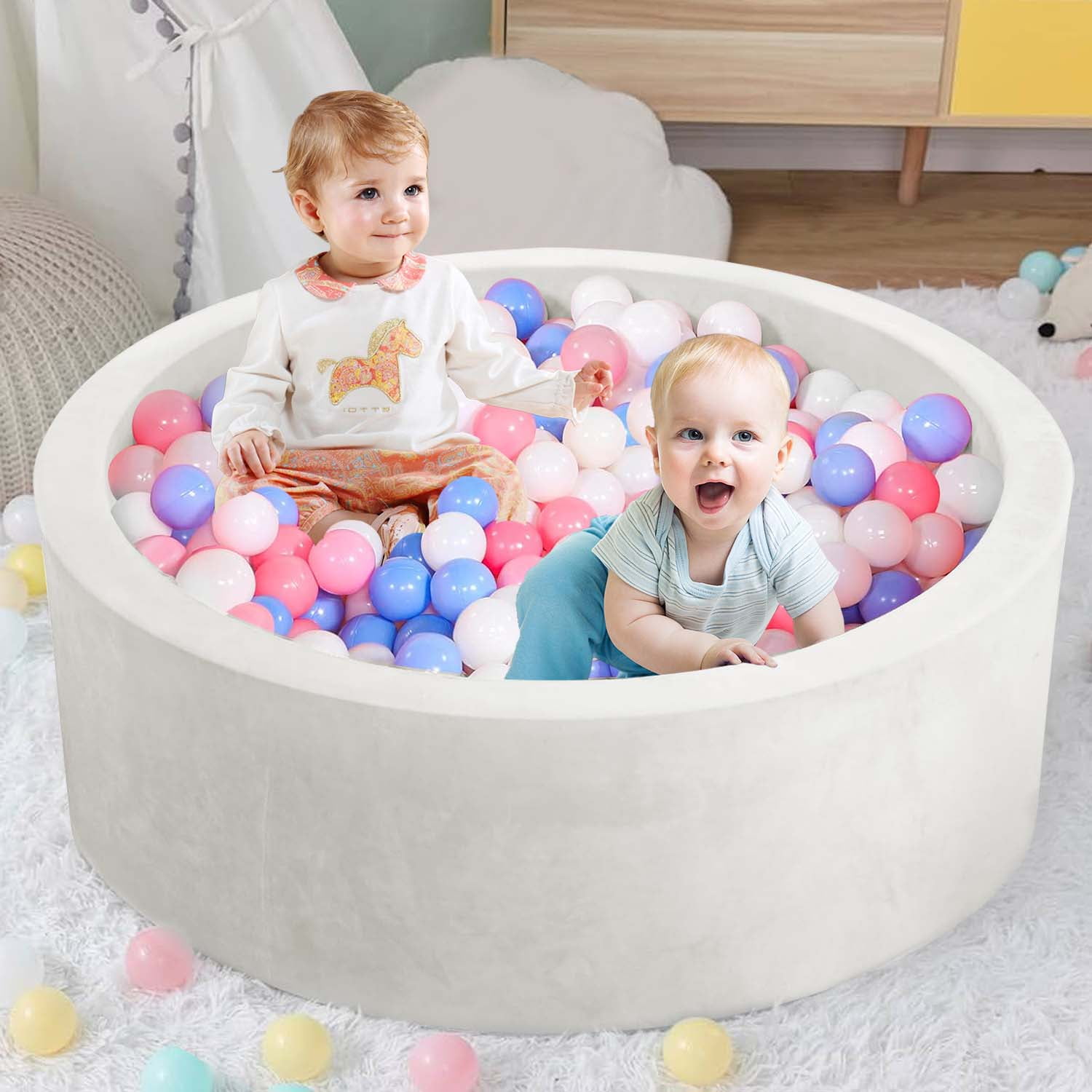 Kid Odyssey Foam Ball Pits for Toddlers 13, Infant Round Soft Milk