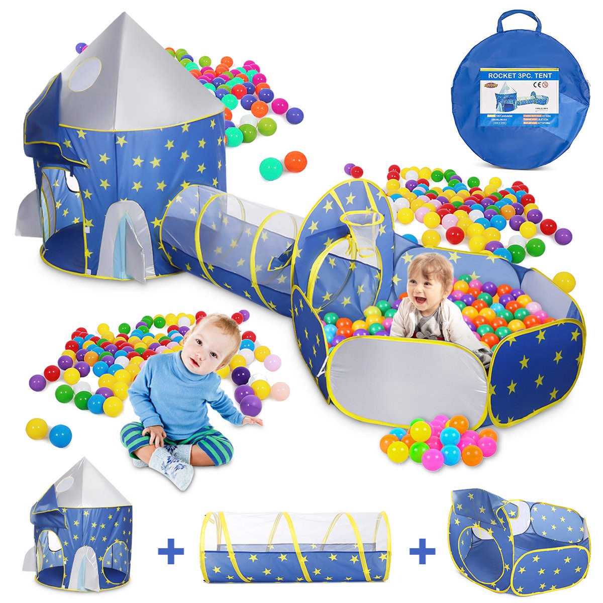 Kids Play Tent with Tunnel and Ball Pit, Glonova 3 in 1 Child Baby Playhouse Tent