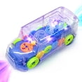 thumbnail image 1 of Ucradle Light Up Transparent Car Toys for Kids, Bump and Go Toy Car with Colorful Moving Gears, Music, and LED Effects, Fun Bus Vehicle Shape Educational Toy for Kids Toddlers Child, Blue, 1 of 8