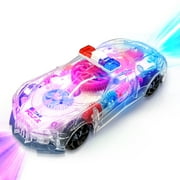 Ucradle Light Up Transparent Car Toys for Kids, Bump and Go Toy Car with Colorful Moving Gears, Music, and LED Effects, Fun Educational Toy for Kids Toddlers Child, Great Birthday Gift Idea, Blue