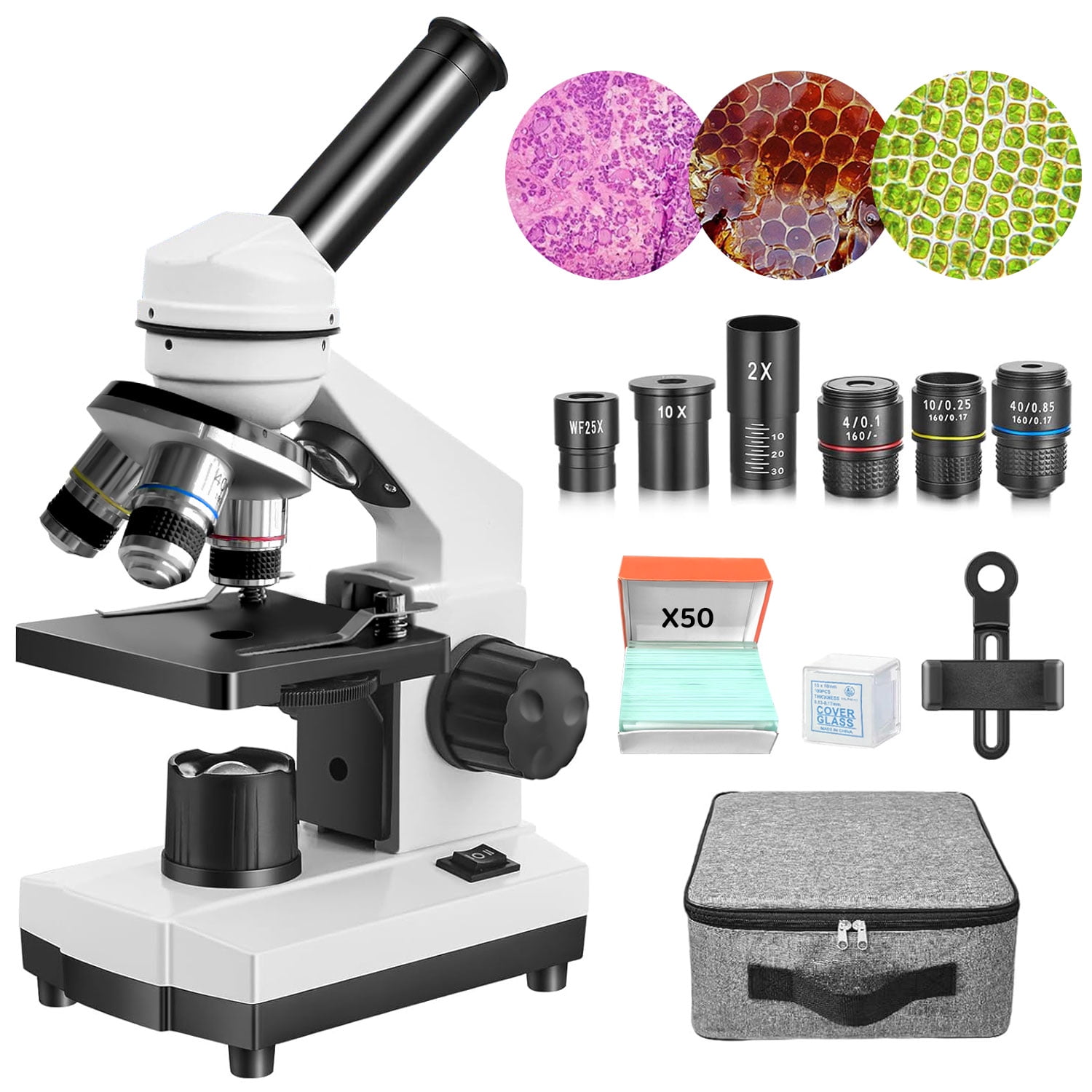 Kid Odyssey Microscope for Kids and Students ,100X-2000X Beginner Science Microscope Kit with Slides Set for School Laboratory Home Education