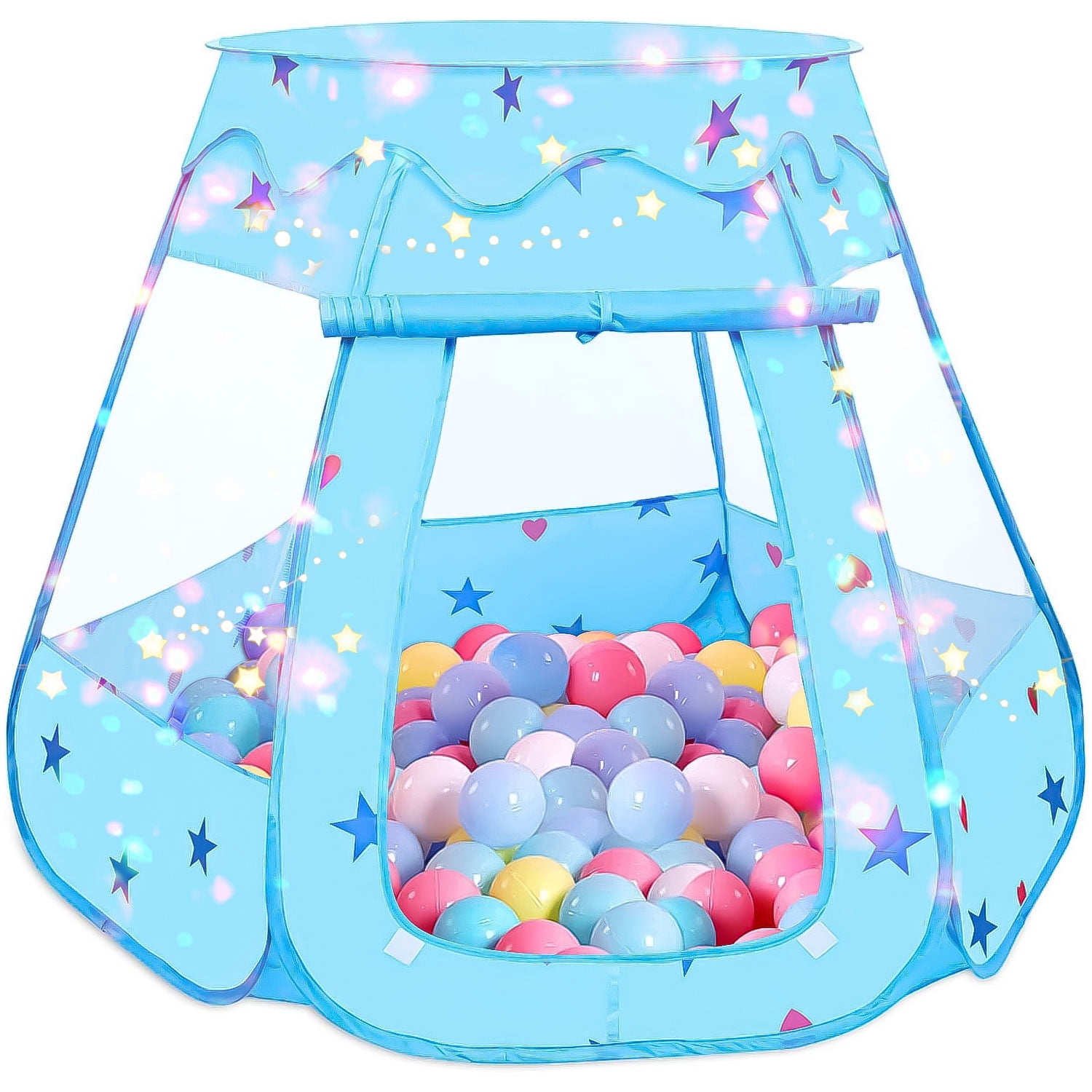 Ucradle Princess Playhouse Tent for Toddlers and Girls, Indoor & Outdoor Pop Up Play Tent for Kids, Foldable Ball Pit with Carrying Bag, Birthday Gifts for 1-3 Years Old Toddlers and Girls, Blue