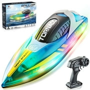 Kid Odyssey RC Boat with LED Lights for Boys 8-12, 15+ MPH Fast Remote Control Boat, 2.4G RC Electric Boats Pool and Lakes Toys for Adults & Kids, Blue