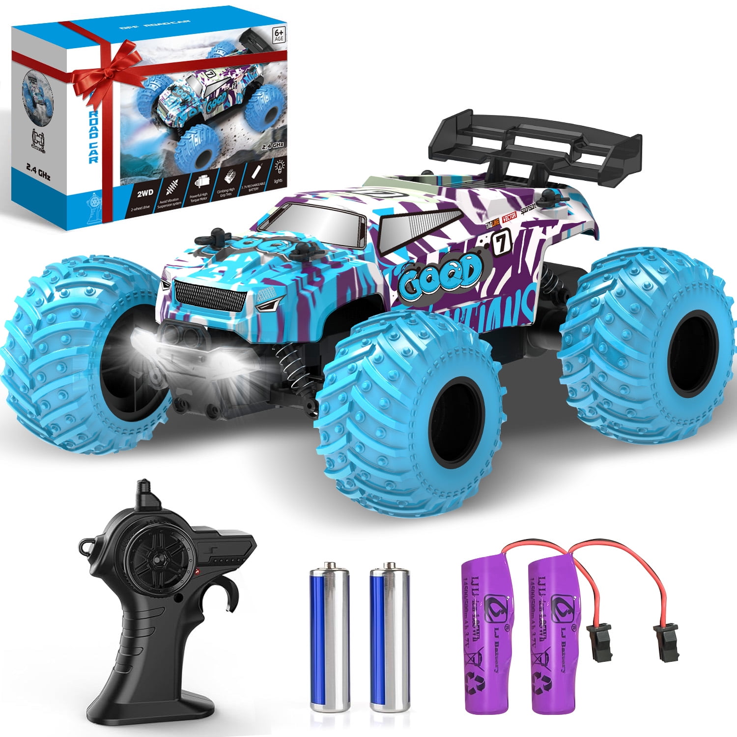 Kid Odyssey Remote Control Car, 1:18 Scale All Terrain RC Cars, 2WD 20Km/h with Colorful LED Light and 2 Rechargeable Batteries, Remote Control Monster Truck Off-road Racing Car Toys for Kids and Kid Odyssey Remote Control Car, 1:18 Scale All Terrain RC Cars, 2WD 20Km/h with Colorful LED Light and 2 Rechargeable Batteries, Remote Control Monster Truck Off-road Racing Car Toys for Kids and