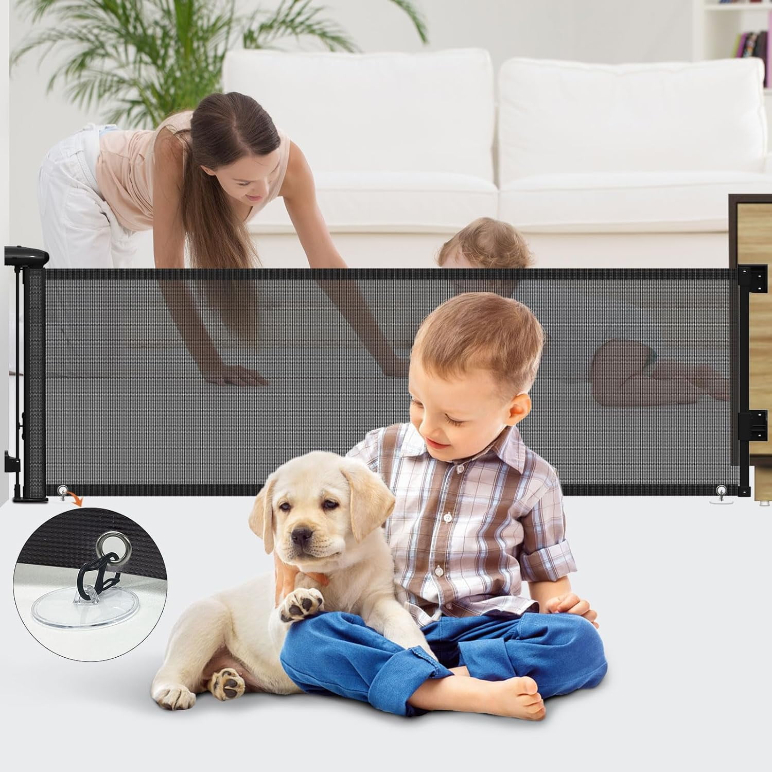 Kid Odyssey Retractable Baby Gate, 122" x 35" Extra Wide Baby Safety Gate for Stairs, Dog Gate for Stairs, Black