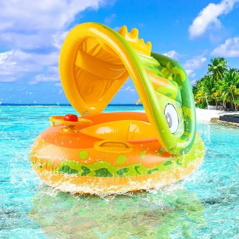 Kid Odyssey Baby Ring Water Floater Inflatable Toddler Pool Float with Adjustable Sun Canopy and Safety Seat Walmart