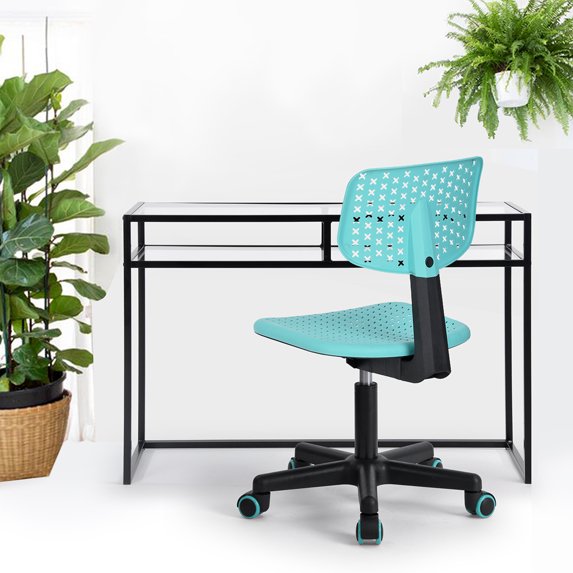 Kid Office Chair Rolling Adjustable Plastic, Deluxe Mesh Back Drafting Chair Adjustable, Blue Seat