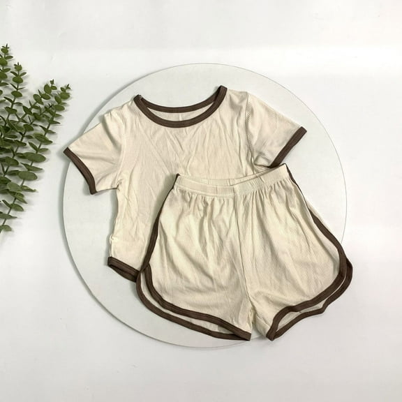 Kid Pajamas Set Solid Pullover Crewneck Soft Summer Girls Outfits Set Cute Pjs For Girls 3-4 Years