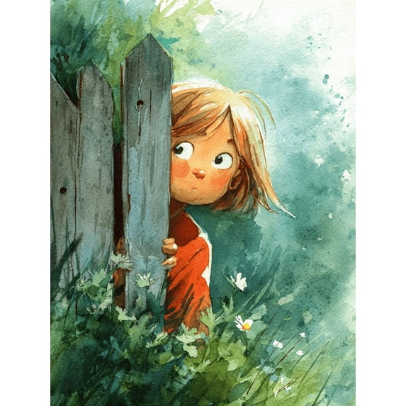Kid Peeking Fence Canvas Print Kids Room Playroom Home Wall Art Decor